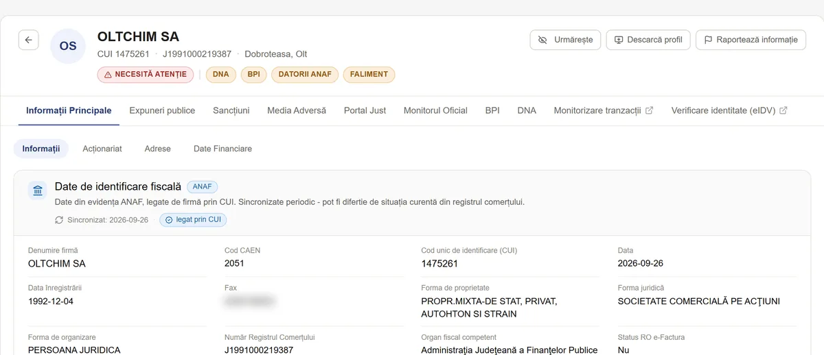 Bara de surse dintr-un raport Clear Data: Portal Just, Monitorul Oficial, BPI, sancțiuni și media adversă, toate pe aceeași pagină.